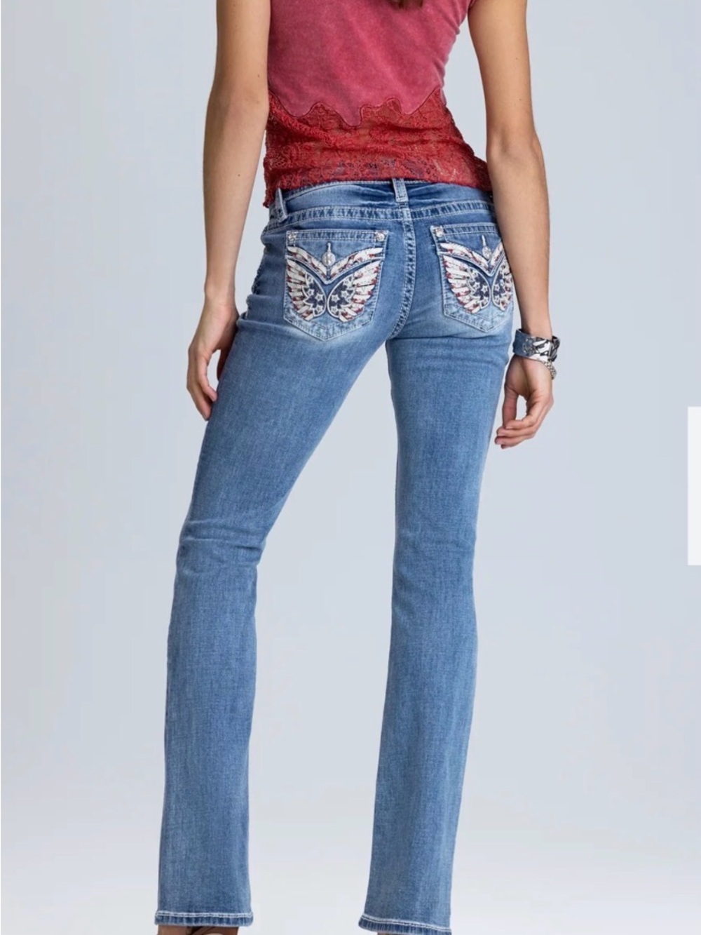 Miss Me Erica wing Boot-Cut Jeans with Embroidered Back Pockets
